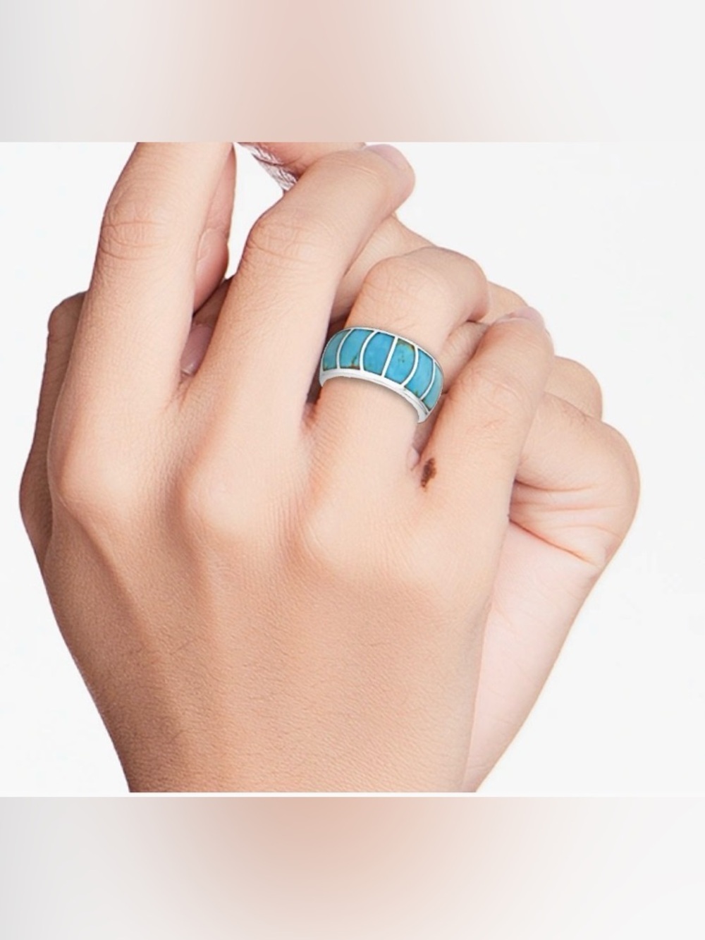 Turquoise & sterling silver band ring, size 6 - Picture 2 of 7